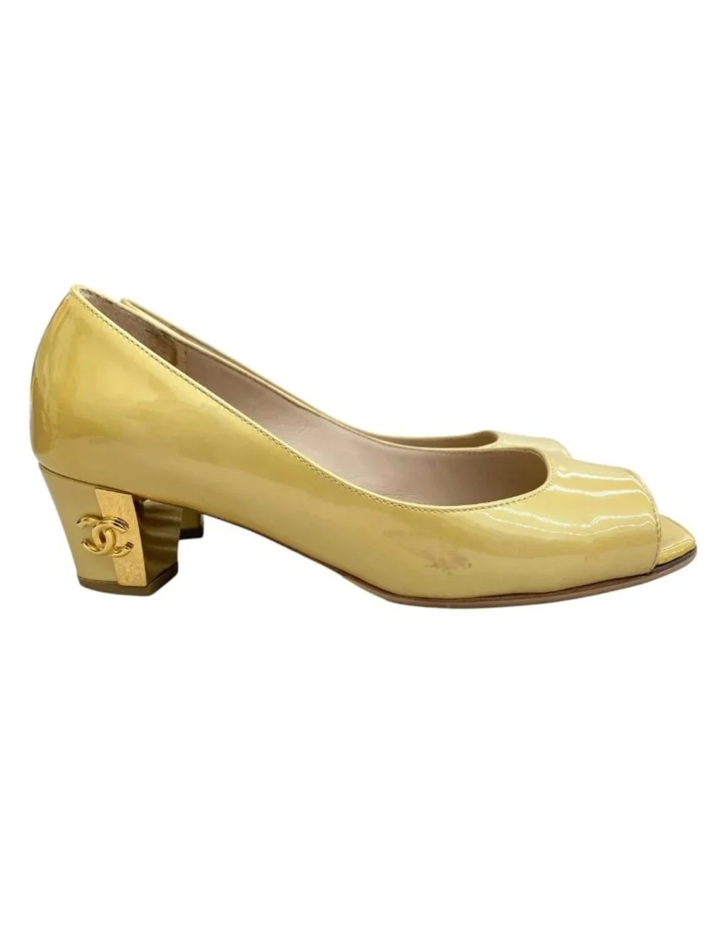 Chanel Patent Leather Pumps Yellow Heels